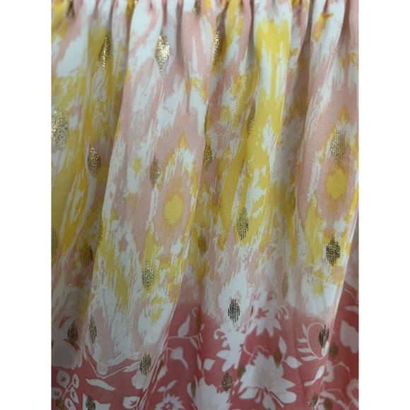 HOUSE OF HARLOW 1960 FLORAL PEACH MAXI DRESS RUFFLED TIERED METALLIC SIZ… - Picture 8 of 11